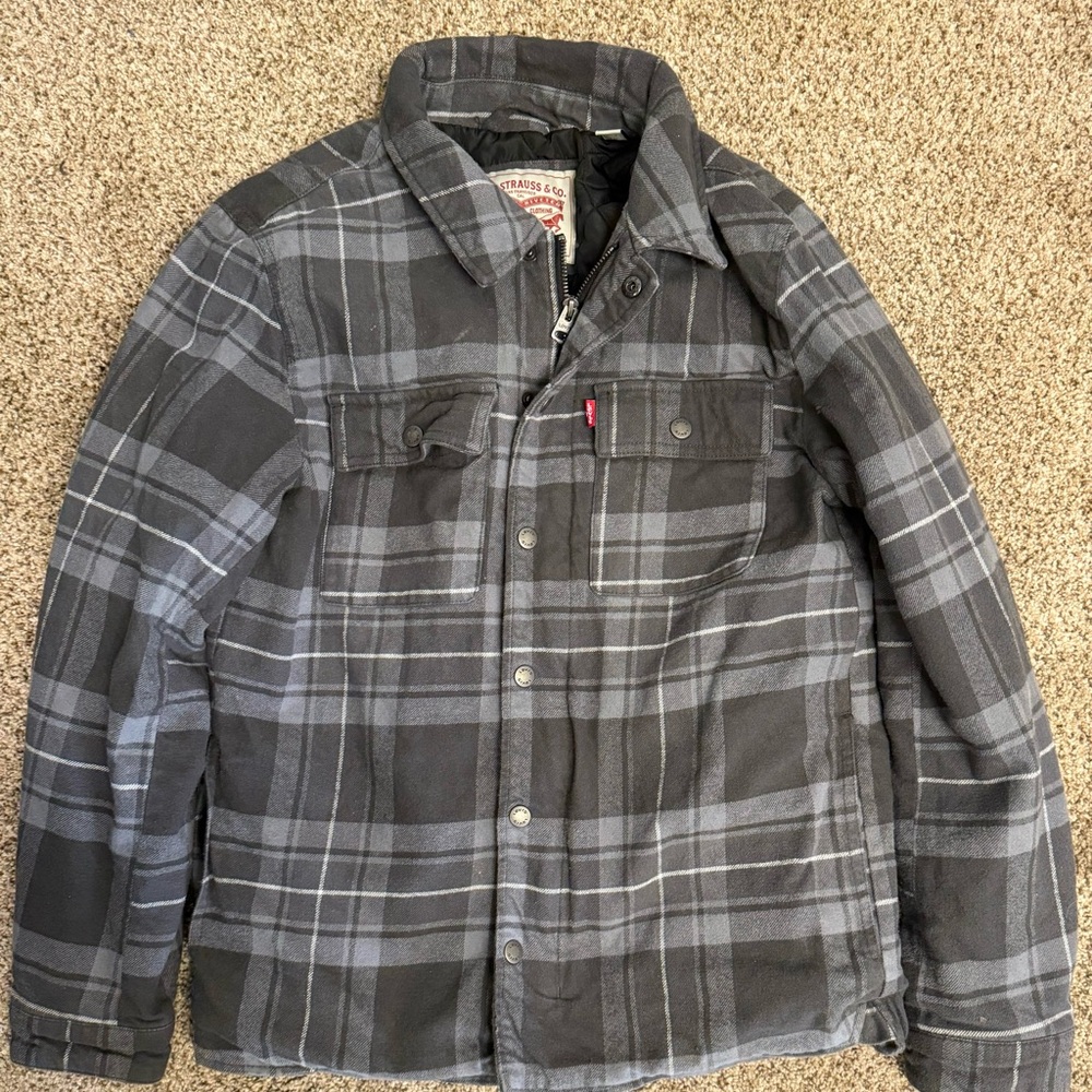 Levi's Men's Black and Gray Checkered Shirt Jacket
